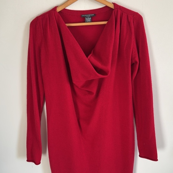Chelsea & Theodore red cashmere long sleeve sweater dress size small Christmas - Picture 3 of 6